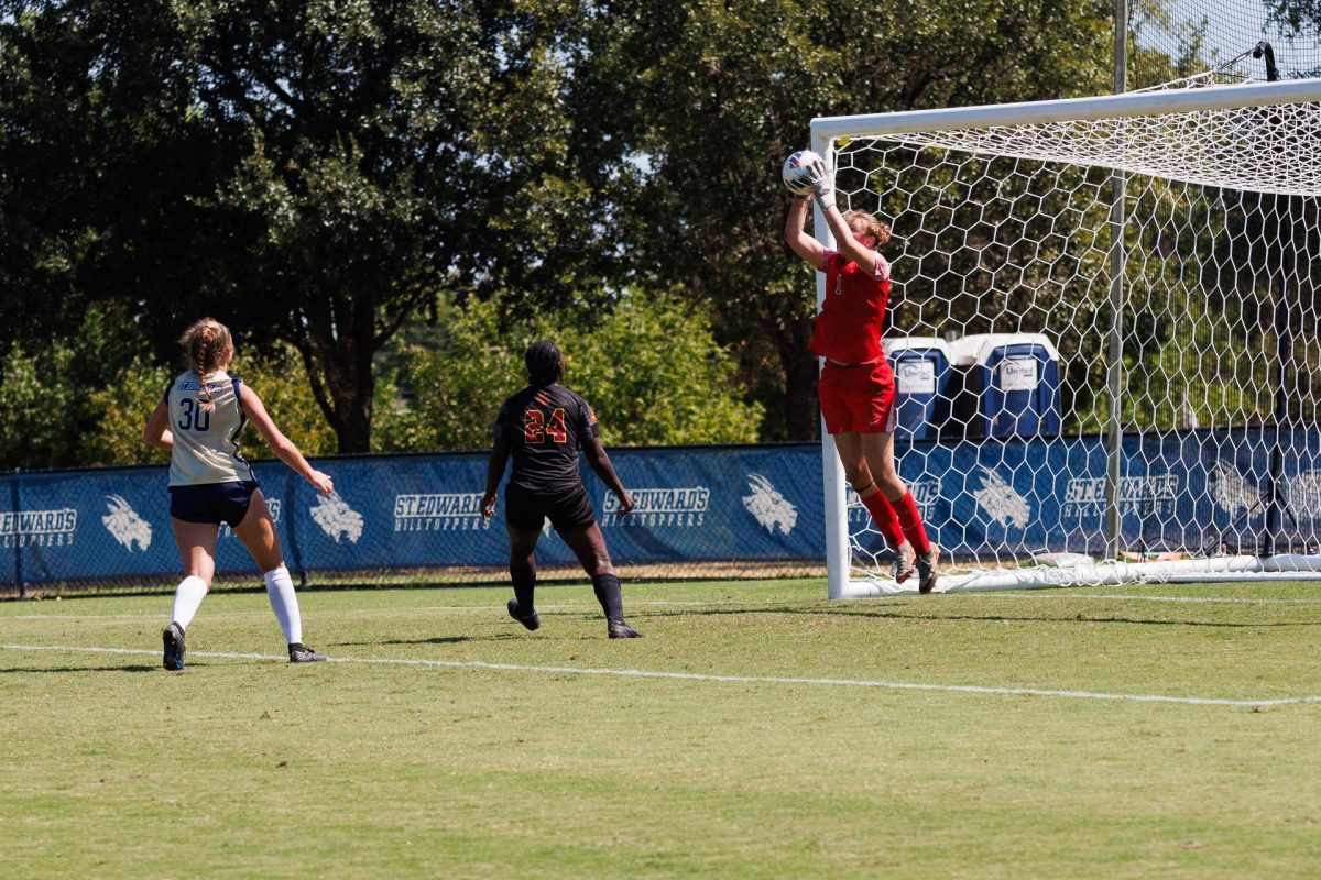 Sophomore goalkeeper Daria Schlumbohm had a stellar performance, setting the new St. Edward’s record for most saves in a game. This game was No. 14 ranked Colorado Mesa University’s first loss of the season and improves St. Ed’s record to a 2-2-1.  