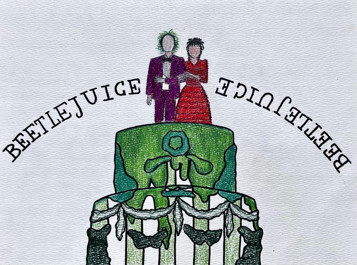 Illustration of Beetlejuice and Lydia Deezt's wedding. If you saw the movie, it is a nice nod to his predecessor!