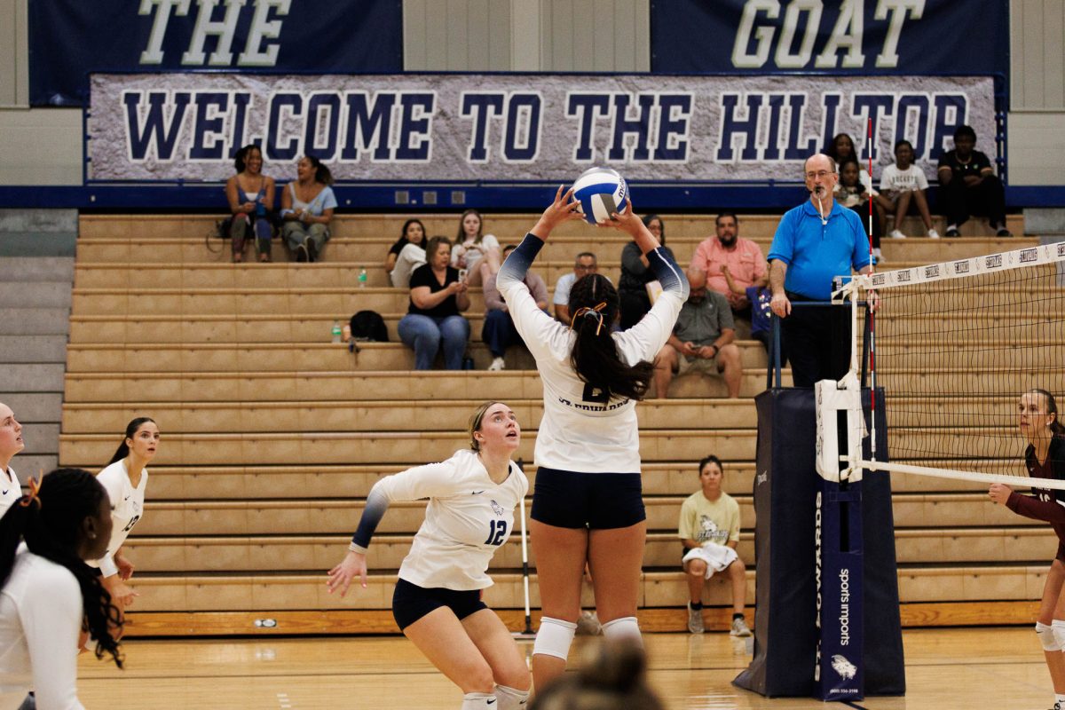 Setter Althea Morris sets the ball for her team members. A setter’s duty is to foster passes so other players can make a kill.