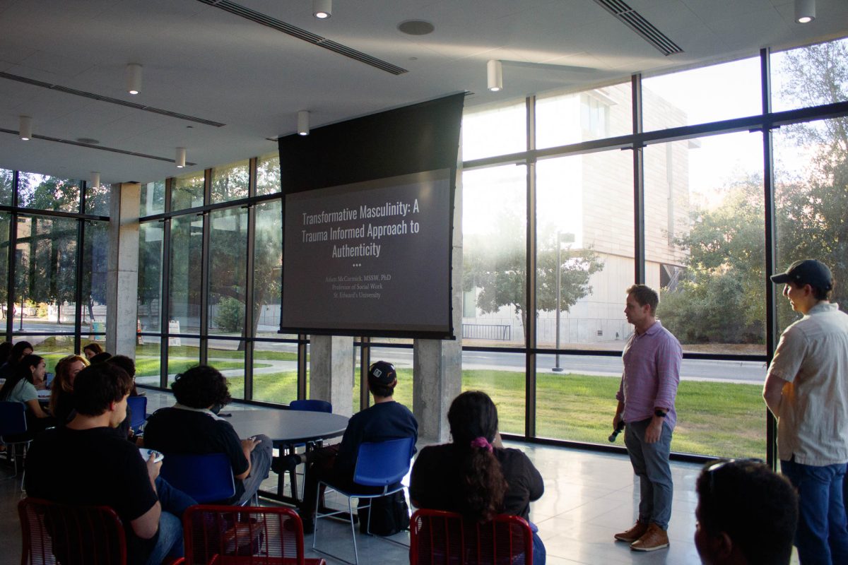 Redefining Me(n) and SEU Pride partner together to host associate professor of social work Adam McCormick, Ph.D., for a lecture on “Transformative Masculinity: a Trauma Informed Approach to Authenticity.” He explained to students both his personal and professional experiences with seeing how much causes for trauma are deeply rooted in unhealthy masculinity. His trauma-informed approach to masculinity guided students through discussions on traumas, adverse experiences, and having empathy around awareness.