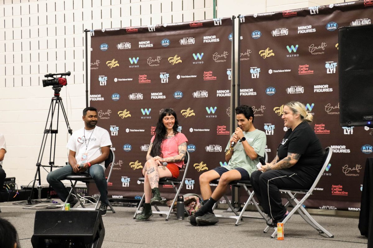 Coffee innovators share insights at the Austin Coffee Festival's "Coffee Convos" panel. From left: Madhu Sharoff, Mariela Camacho, Juan Trujillo and Hana Yoshimoto discuss the challenges of opening a coffee business in Austin, TX.
