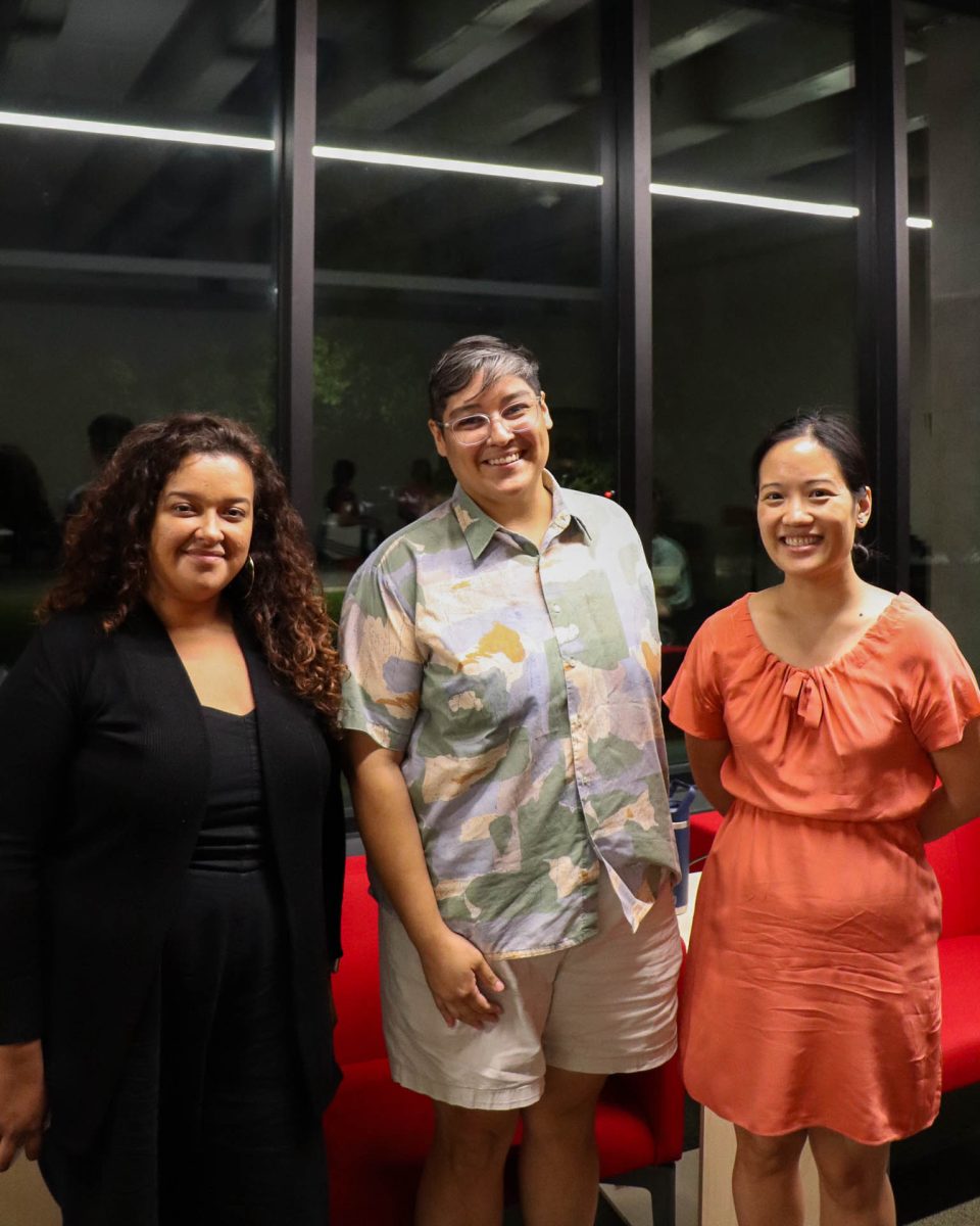 Panelists Crystal Gomez (left), Becky Aleman and Angela Ju, Ph.D. share insights on the evolving immigration landscape at St. Edward's University.