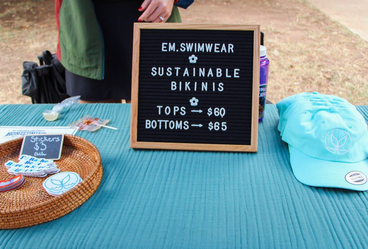 St. Edward’s alum Emma Soley displayed her products at the market. She sold sustainable swimwear, hats and various stickers that relate to her brand.