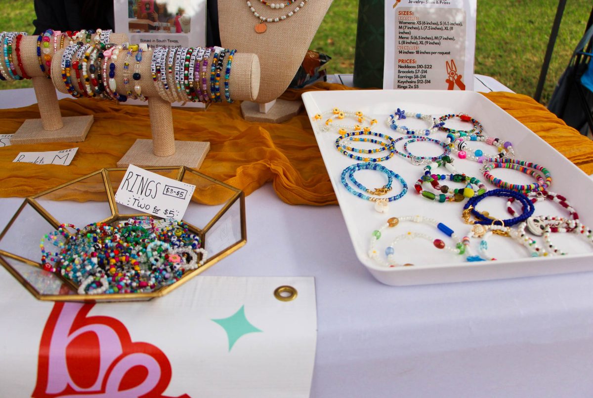 Beaded by Sandy, owned and operated by Junior Sandra Chapa, sells handmade beaded rings, bracelets and necklaces. Chapa’s small business is recurring and has made appearances at many on-campus markets and expos.