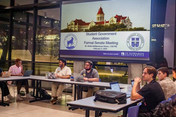 Senators wait for the weekly senate meeting to begin. Catch a meeting in the St. Andre Multipurpose room on Wednesday’s at 7 p.m.