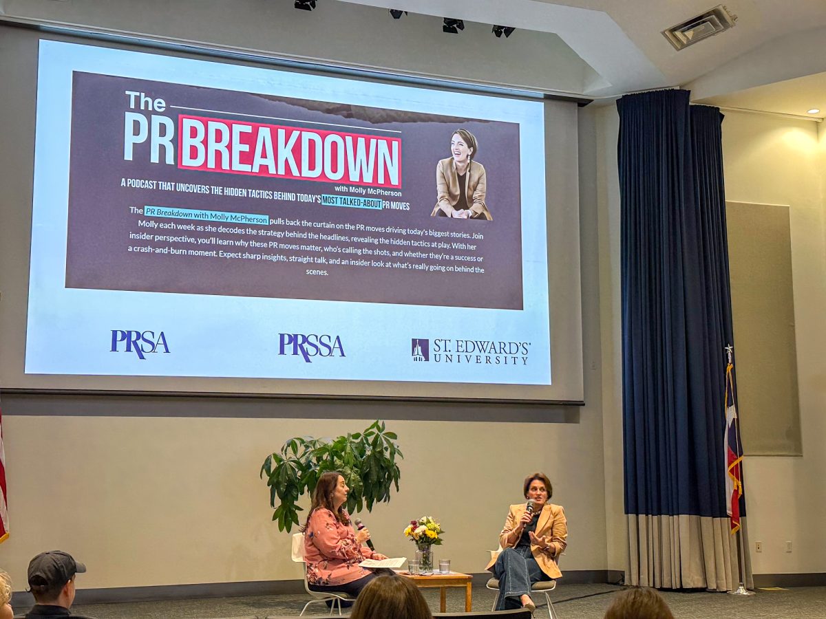 Molly McPherson shares insights into her PR job in crisis communication with St. Edward’s faculty and students. “You have to have thick skin. You have to have integrity. You have to have character.”