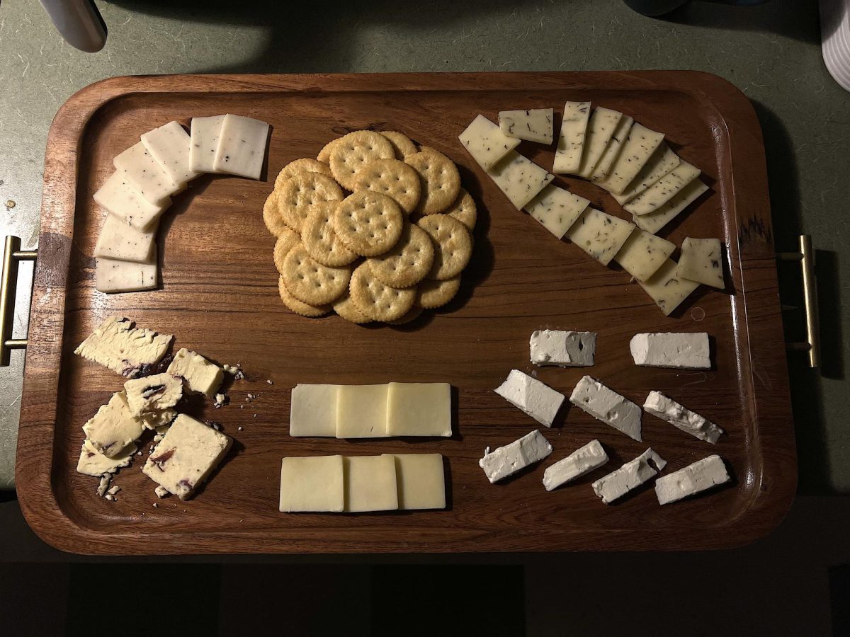 A selection of cheeses from the last few editions of these reviews. Clockwise, from top left, we’ve got: truffle goat cheese, honey clover gouda, Greek feta, H-E-B cheddar, and the lovely Wensleydale. Please, hold your applause for my obviously stunning charcuterie skills. 